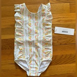 Brand new! minnow - girls linear citrus ruffle one piece - size 1